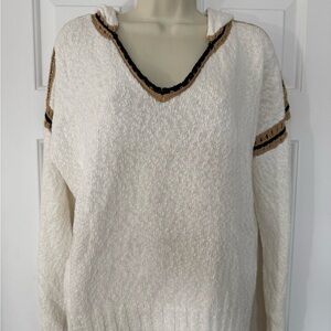 Hem & Thread Ivory and Tan V-Neck Sweater